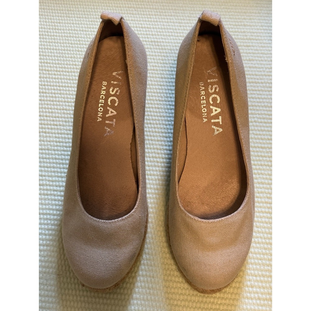 VISCATA Barcelona Shoes Womens Size 7 Beige Espadrille Wedge Heels Made Spain